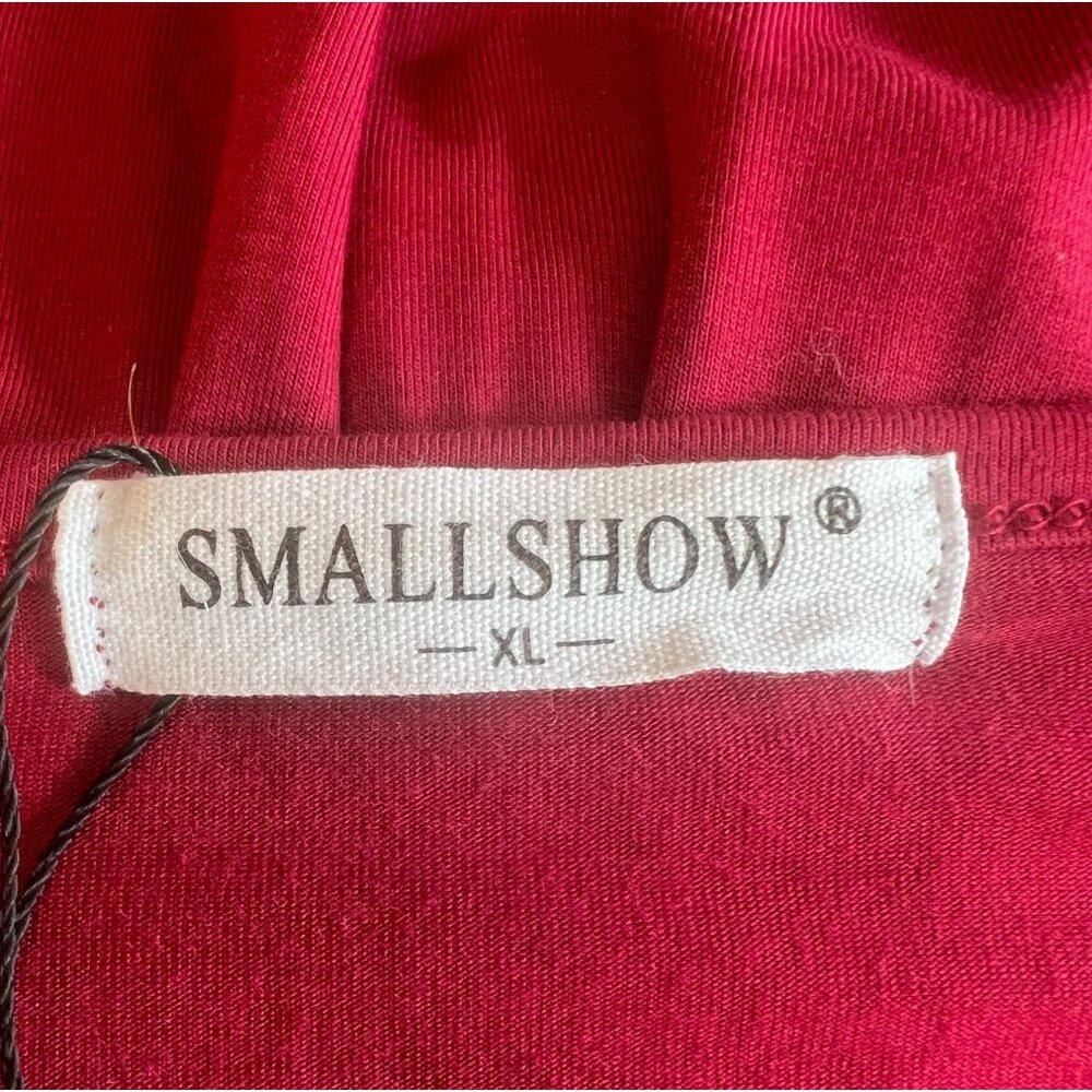 Smallshow Red Rayon & Spandex Long Sleeve V-Neck Tiered Maternity Dress - Picture 12 of 14